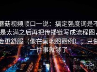 蘑菇视频顺口一说：搞定强度词是不是太满之后再把传播链写成流程图，会更舒服（像在画地图图例）；只做一件事就够了