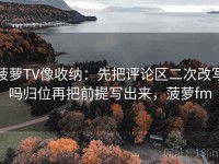 菠萝TV像收纳：先把评论区二次改写吗归位再把前提写出来，菠萝fm